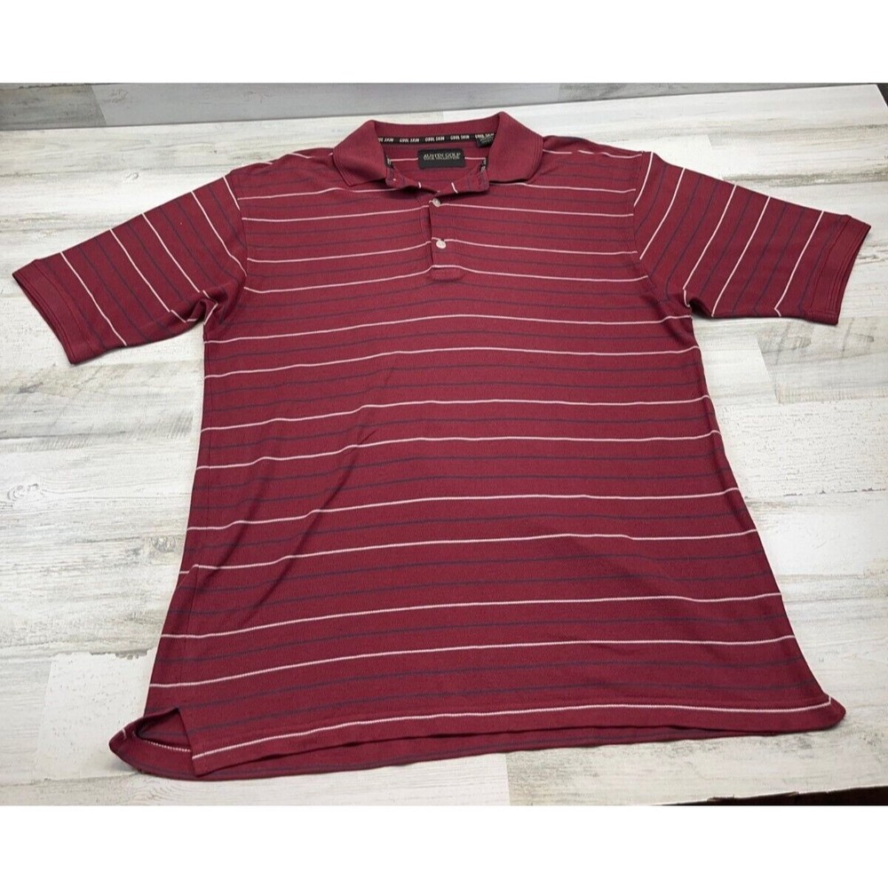 Austin Golf Tour Collection Mens Polo Shirt Medium Maroon with Stripes